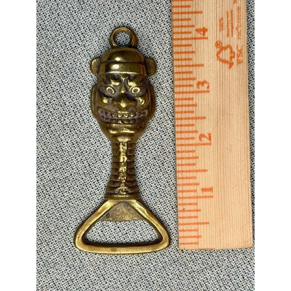 Vintage Brass Tiki Face Bottle Opener | Tribal Folk Art Bar Tool Wall Hanging‎